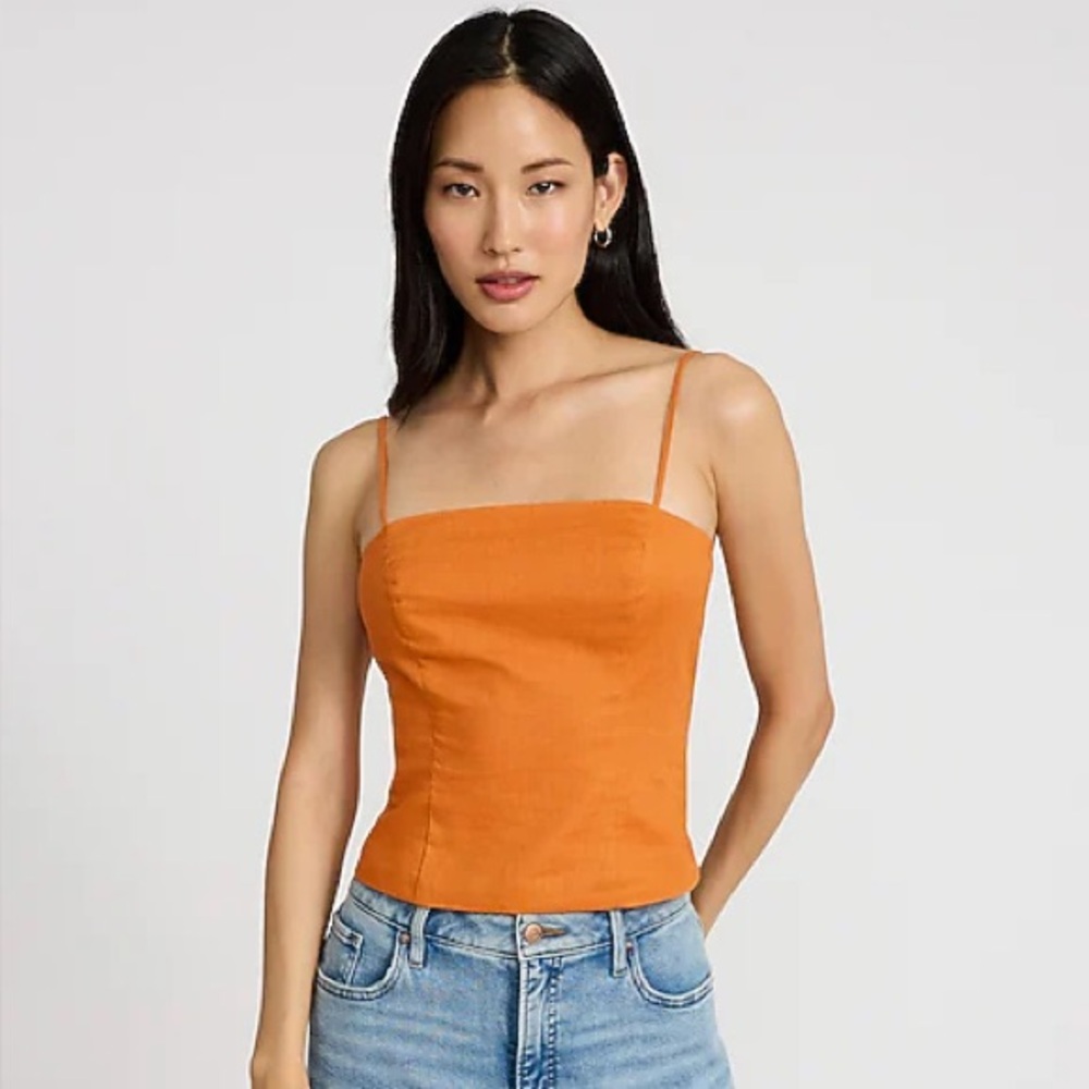 Express Linen Blend Square Neck Cami Tank in Orange size XS